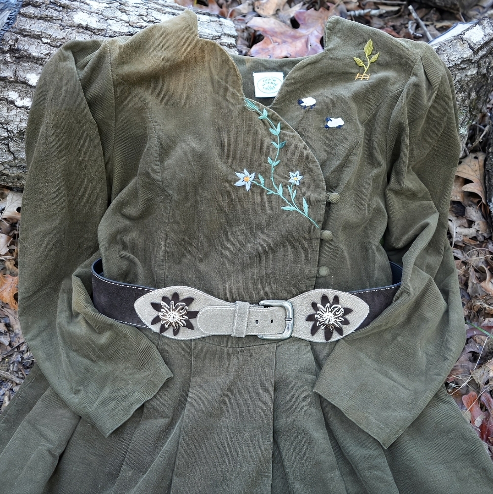 Vintage Laura Ashley Olive Green Long Sleeve Dress with Belt